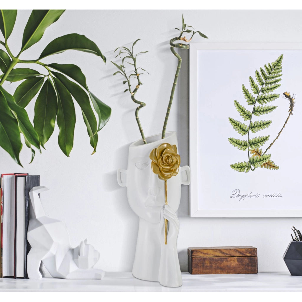 Vaso Decorativo Viso 21, Bianco, Poliestere, 14x13x27 cm