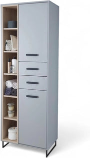 Cassettone bagno alto - 65 x 185 x 38 cm - spazio di stoccaggio - materiale in legno - colore grigio/eichen sonoma-look