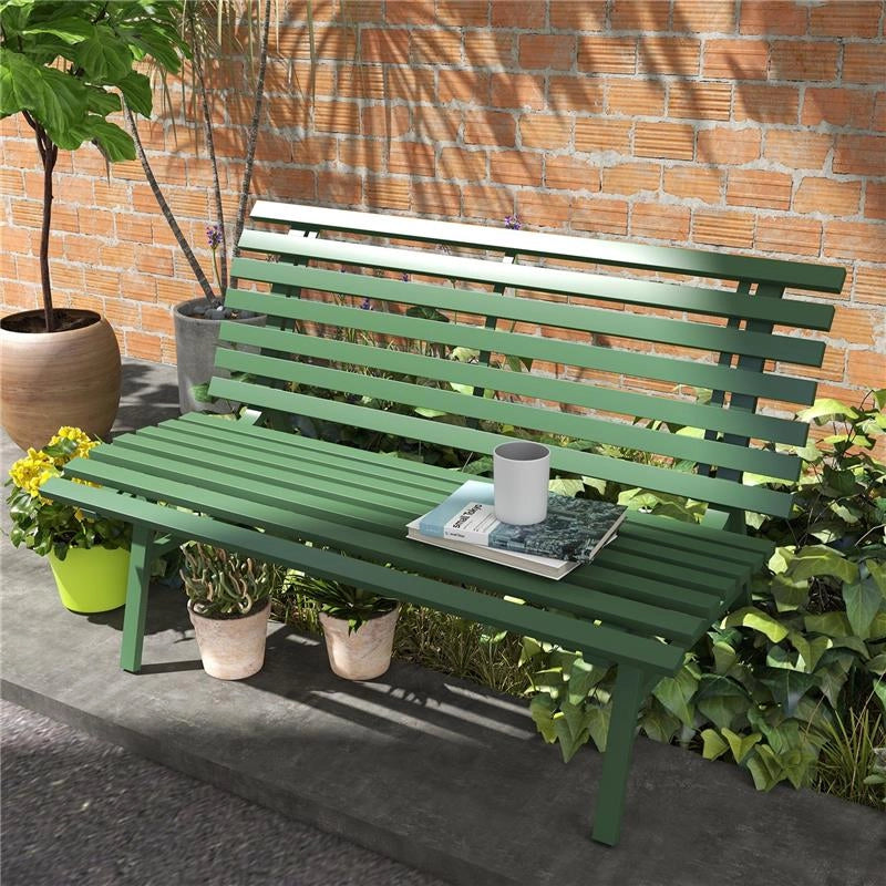 PANCHINA DA ESTERNO IN ALLUMINIO A 2 POSTI A DOGHE, 123X67X79CM, VERDE