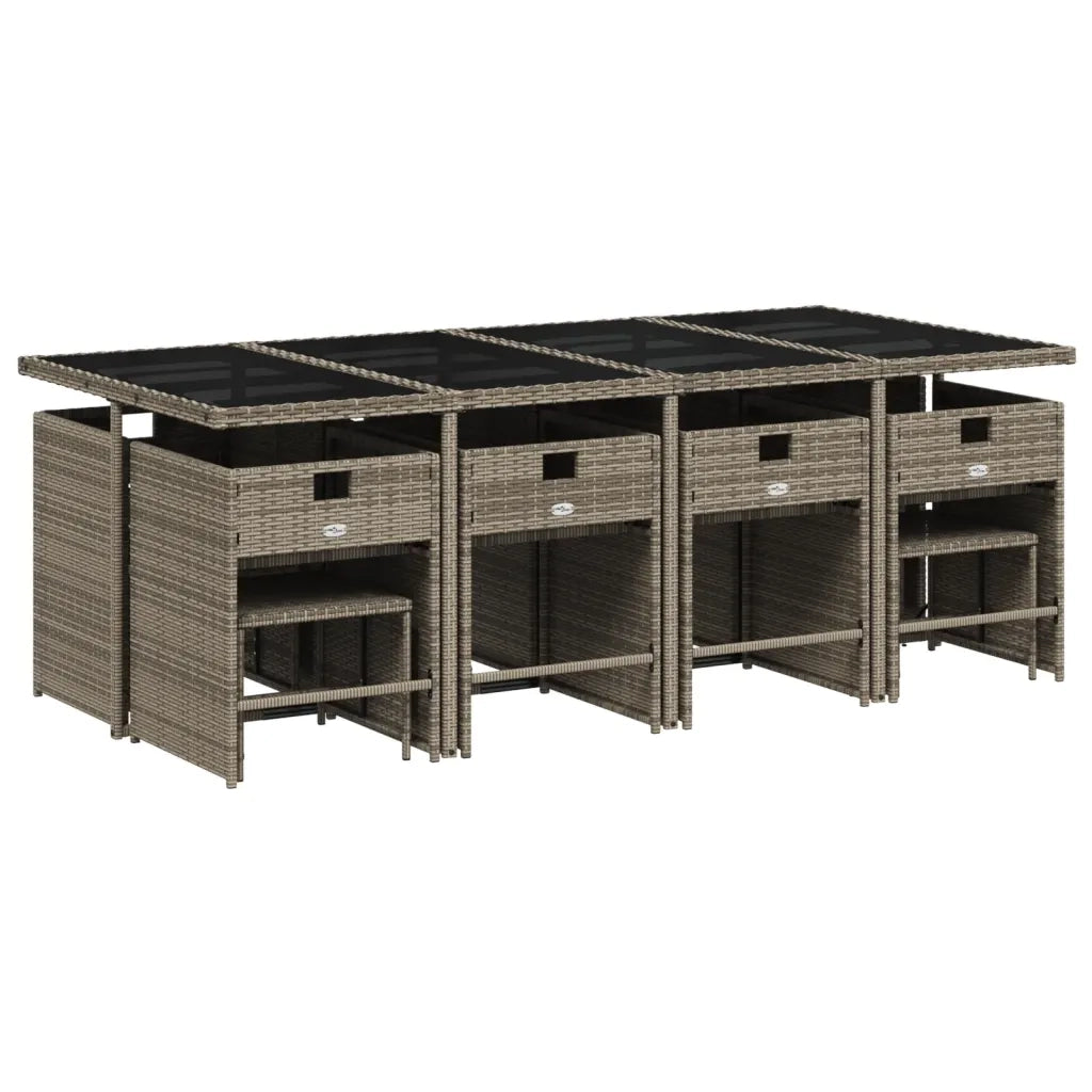 Set da Pranzo da Giardino 13pz con Cuscini Grigio in Polyrattan 3277927