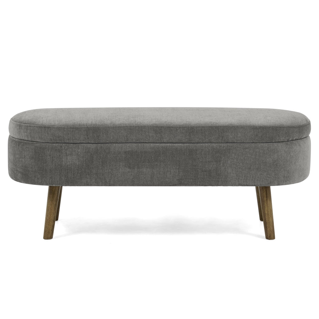 Panca contenitore in chenille con vano interno e chiusura ammortizzata, gambe in legno, grigio scuro 110 × 40 × 42 cm