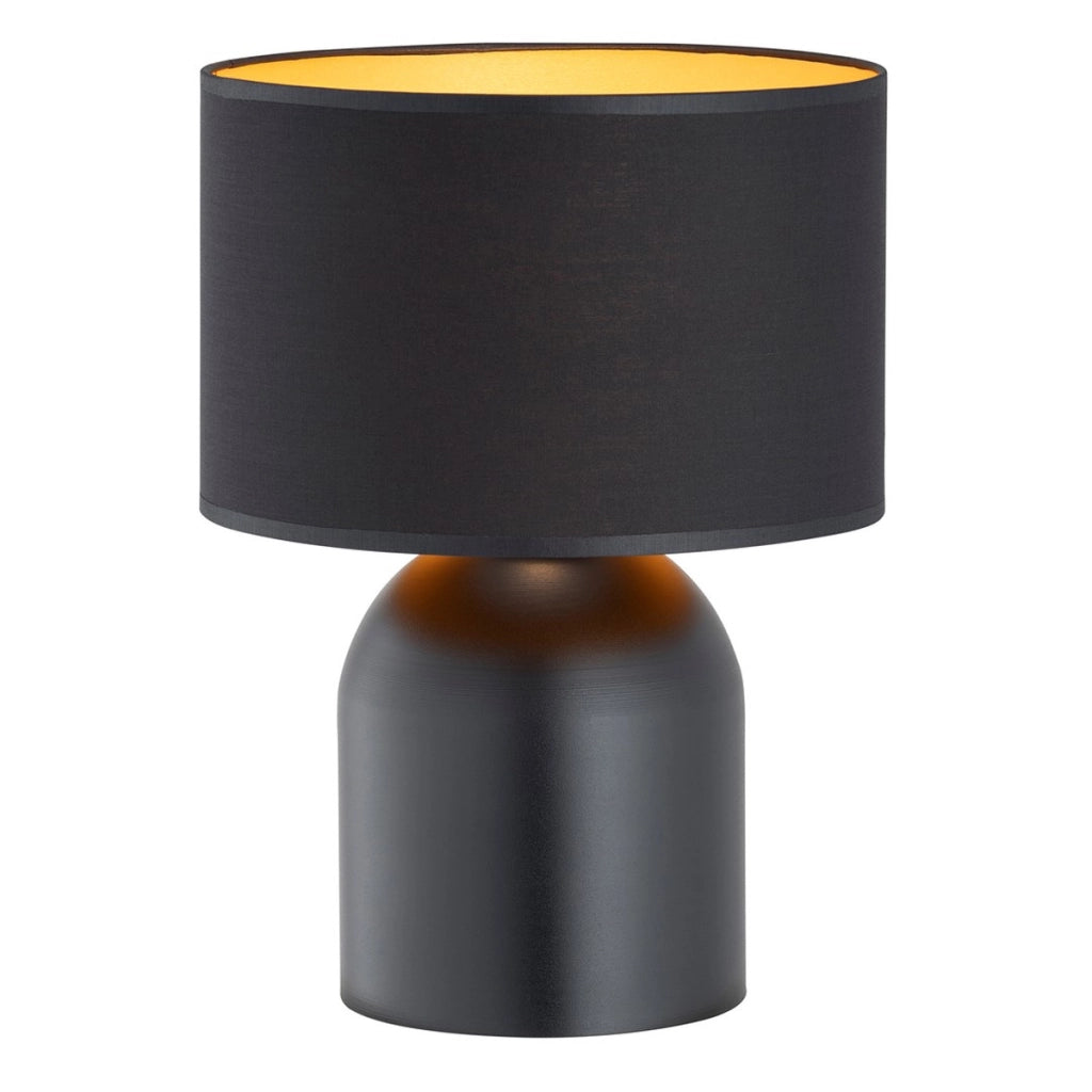 Lampada da tavolo Aspen in acciaio nero e paralume in tessuto