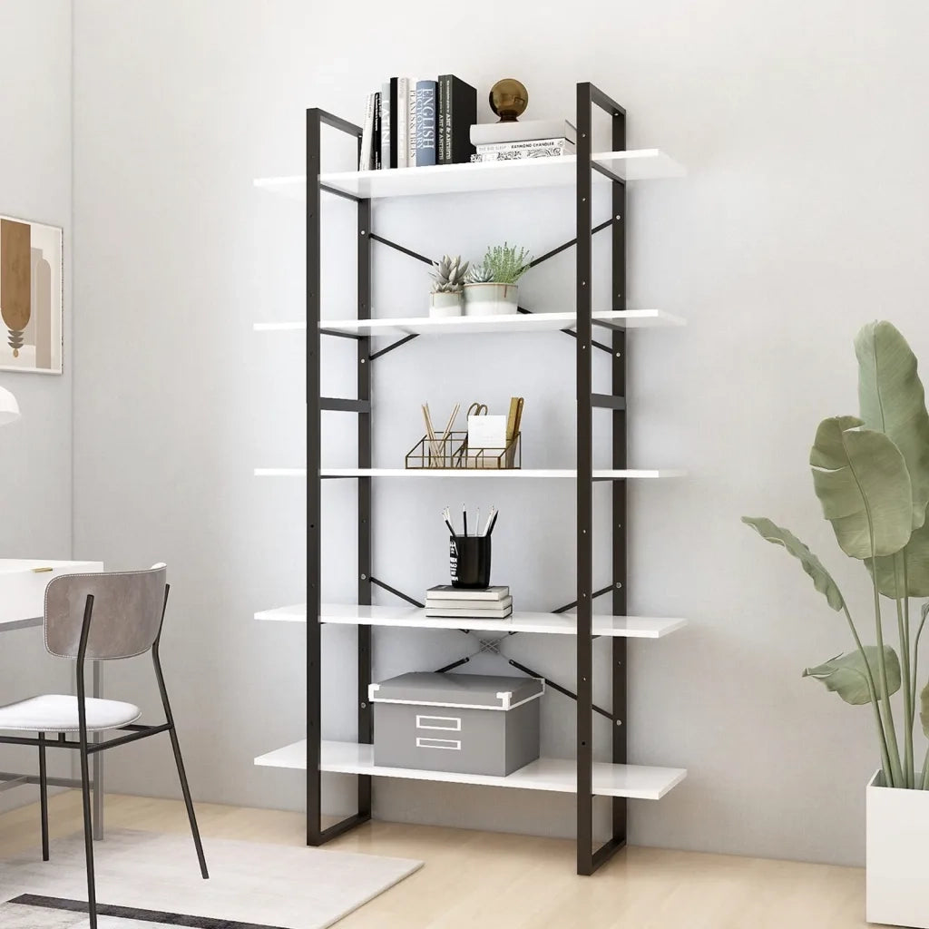 Libreria a 5 Ripiani-Scaffale per Libri-Mobile di Stoccaggio Bianca 100x30x175 cm in Legno Multistrato