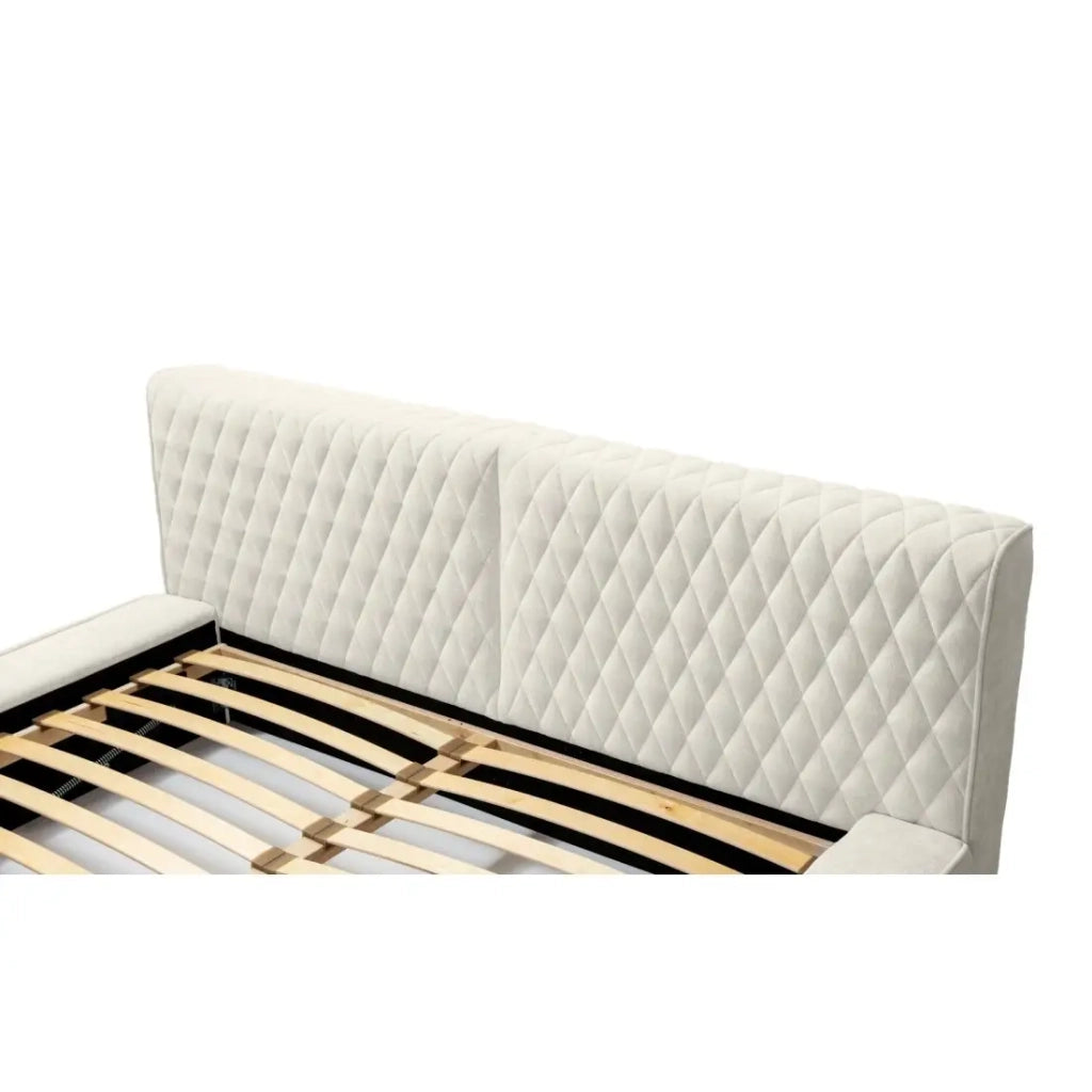 Lettino VERNON – Tessuto ciniglia bouclé Lino naturale – 140x200 cm – Rete sollevabile – Eleganza e comfort premium