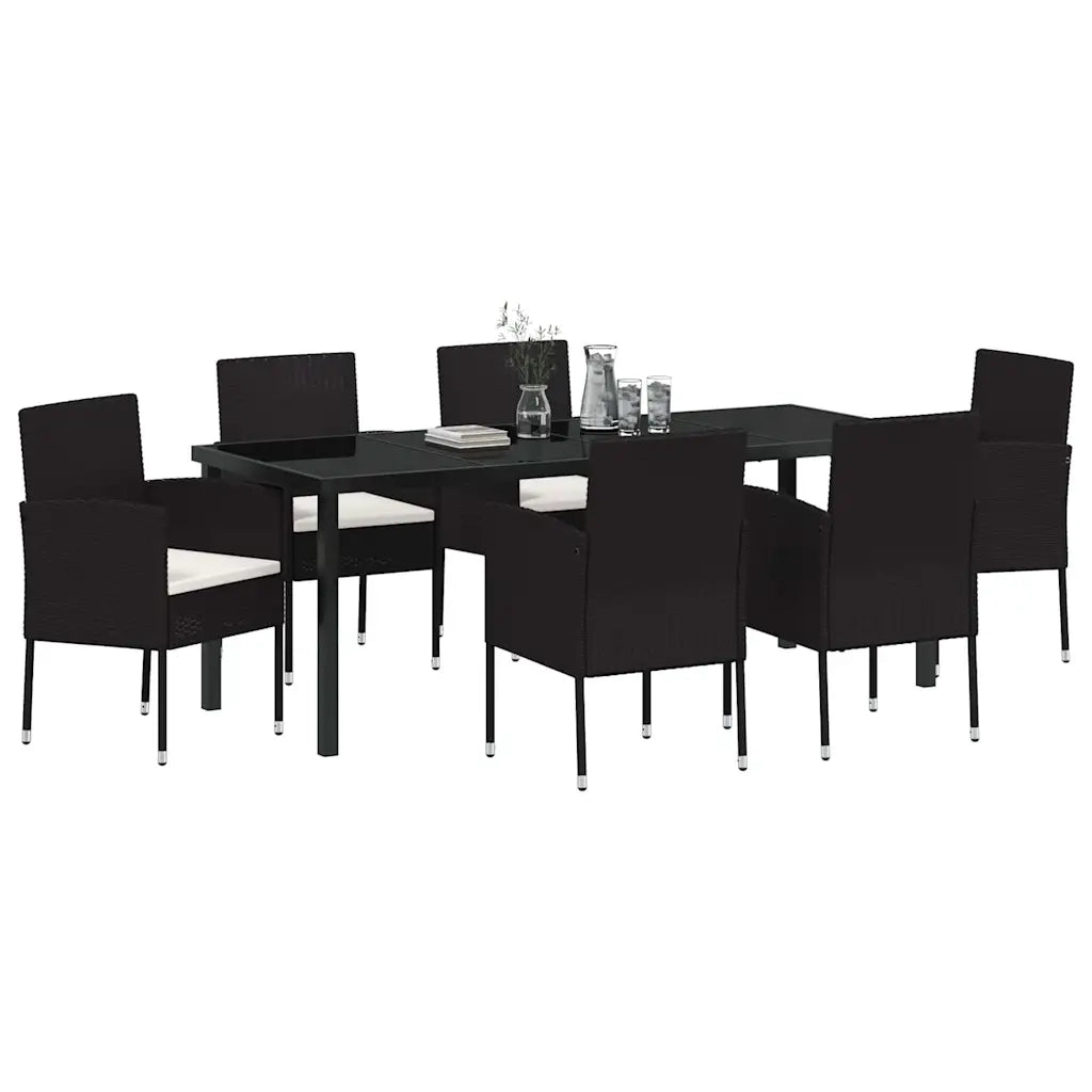 Set da Pranzo per Giardino con cuscino 7 pcs Nero polyrattan 3380055