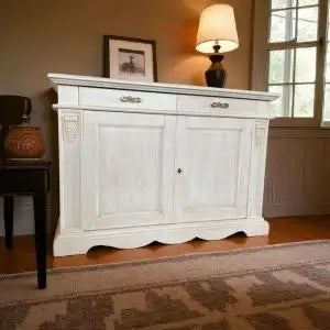 Credenza madia Alberta in legno 2 ante? bugnate 2 cassetti bianco anticato