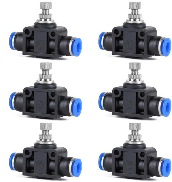 Connettori pneumatici - Valvola di smorzamento 6 mm - Valvola di smorzamento rettilinea - Connessione di accensione - Connettore push-in rapido - Regolazione precisa