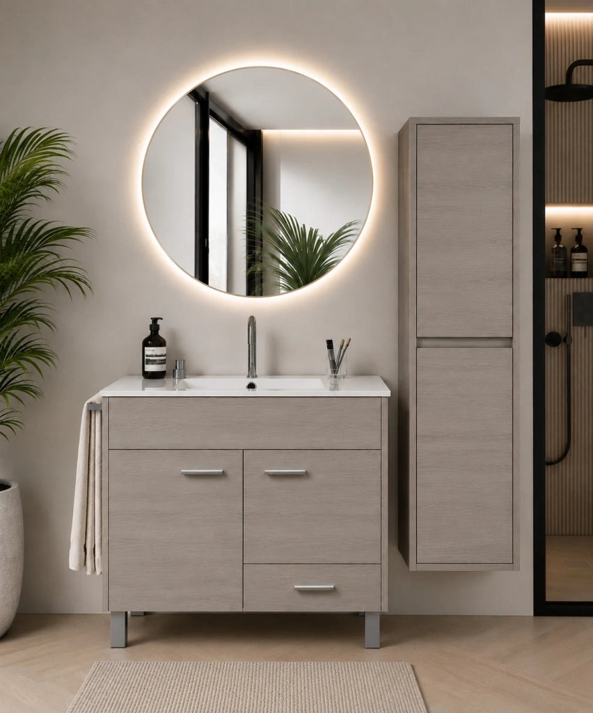 Mobile bagno con lavabo ORIGENBATH SAMOS senza specchio 90x45 cm rovere smoky con colonna