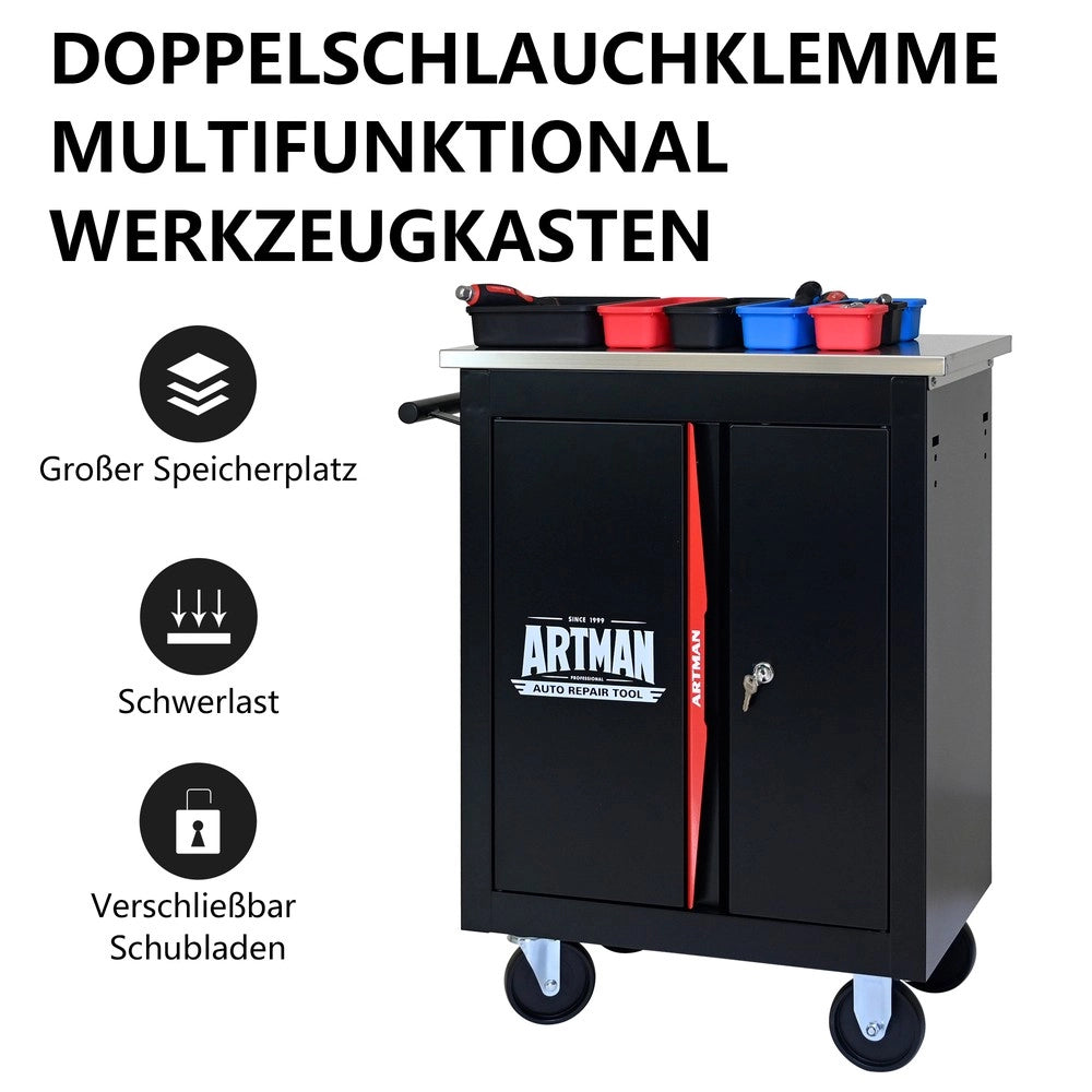 Carrello Porta Utensili Multifunzione a 2 Ante ¨C MINIMAL ¨C Nero e Rosso