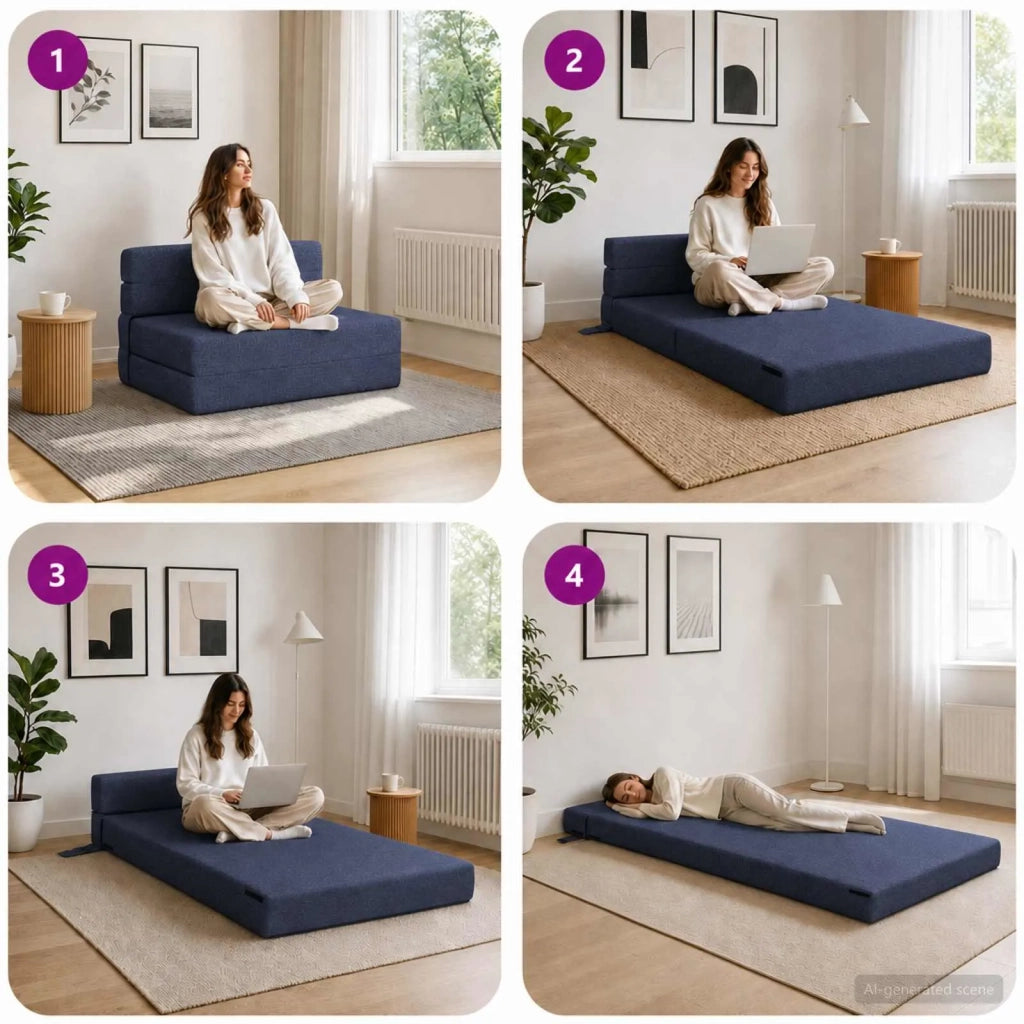 Divano Letto Pieghevole Blu 70 x 72 x 60 cm Tessuto 900073