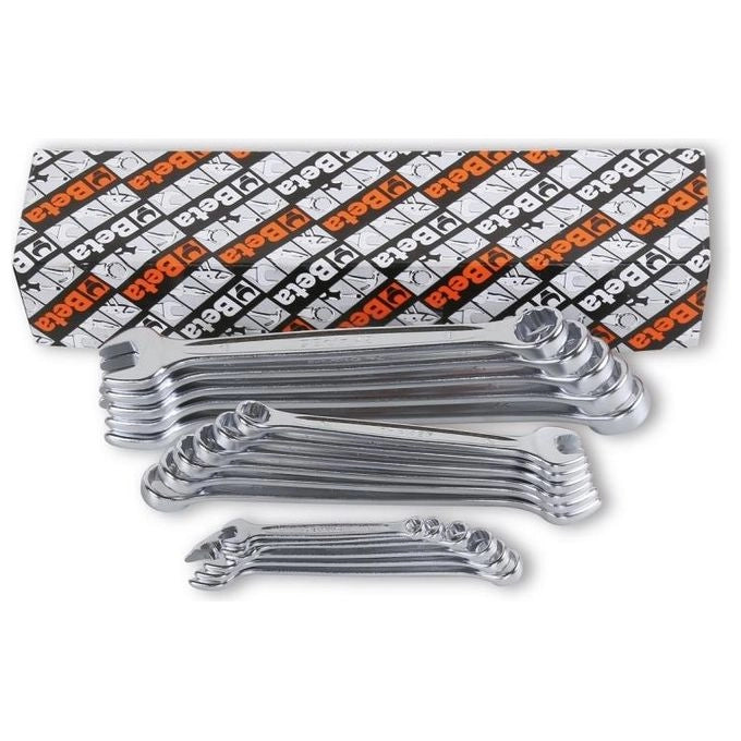 BETA PART_B09BM2825C 42-S17 Chiavi Combinate 17 Pezzi Acciaio Cromato Testa Poligonale Piegata 15° Forchetta Inclinata 15° Confezione Cartone colore Nero