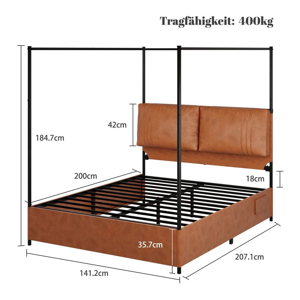 Letto Matrimoniale 140x200cm - Xylo - Modello Lusso con Cuscini Pelle e Base in Metallo