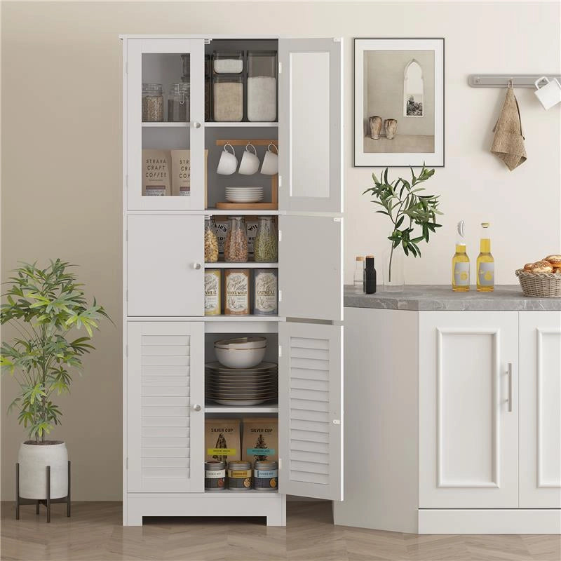 MOBILE COLONNA BAGNO CON 3 ARMADIETTI E ANTE IN VETRO E A PERSIANA 60X30X170.5 CM BIANCO