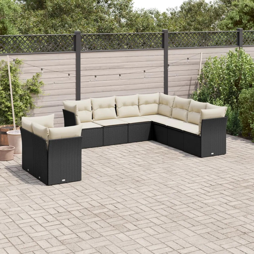 Set Divani da Giardino 9 pz con Cuscini Nero in Polyrattan 3217836