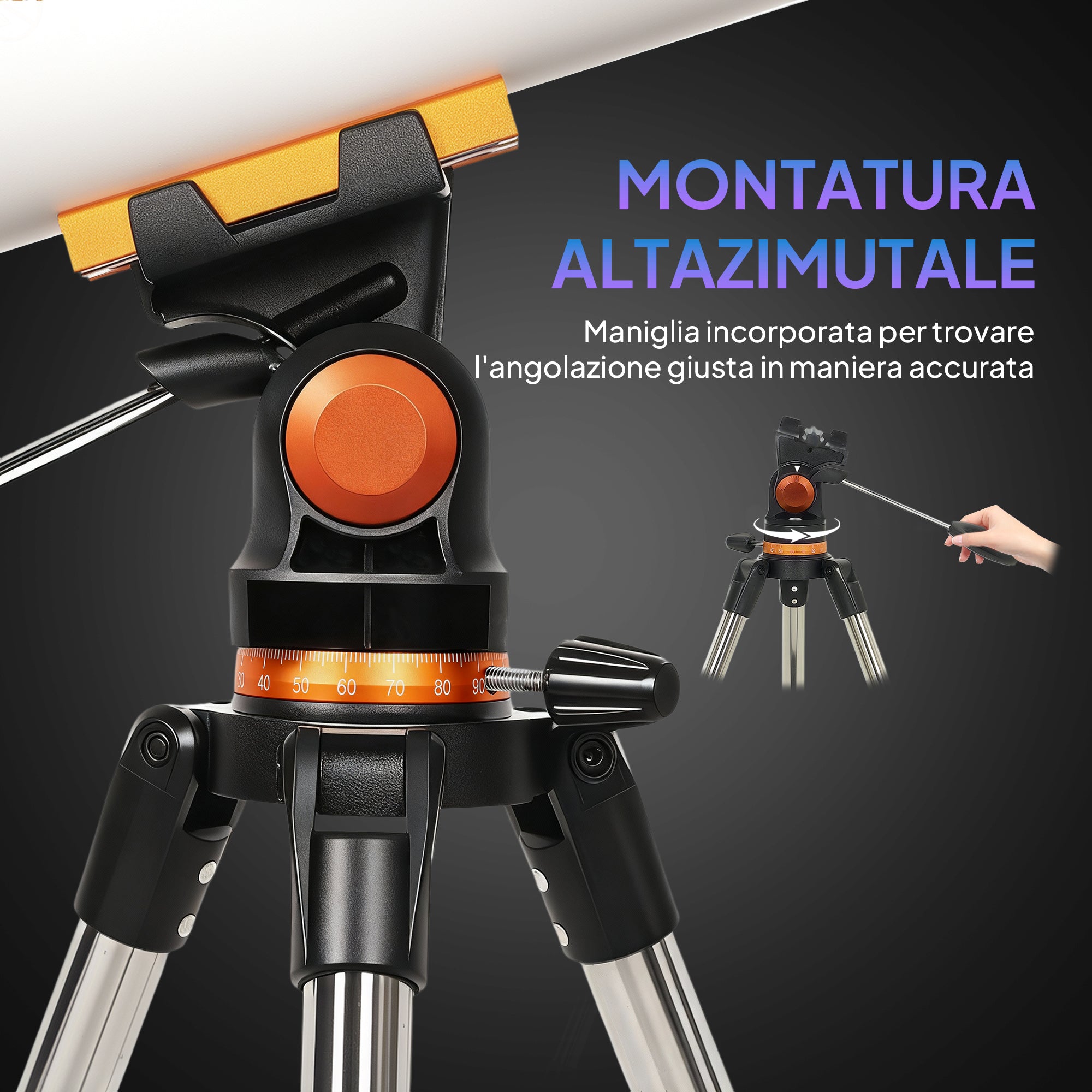 Telescopio Astronomico 80mm con Montatura AZ, 2 Lenti Oculari e Adattatore Smartphone, 92x92x130 cm, Bianco e Nero