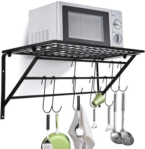 Rack di cucina compattabile con 10 ganci mobili - nero metallo - acciaio inossidabile - struttura di alta qualità in acciaio