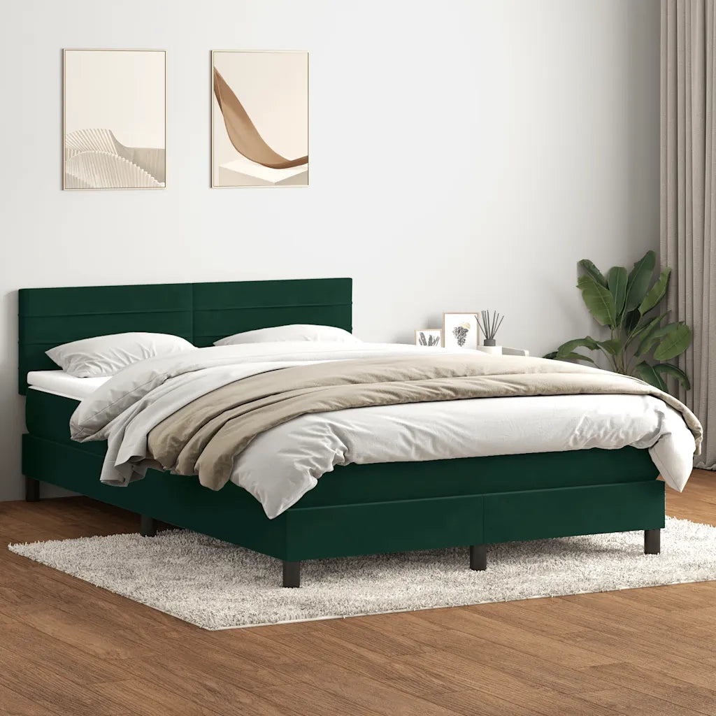 Letto a Molle con Materasso e LED Verde Scuro 160x220 cm Velluto 3317034