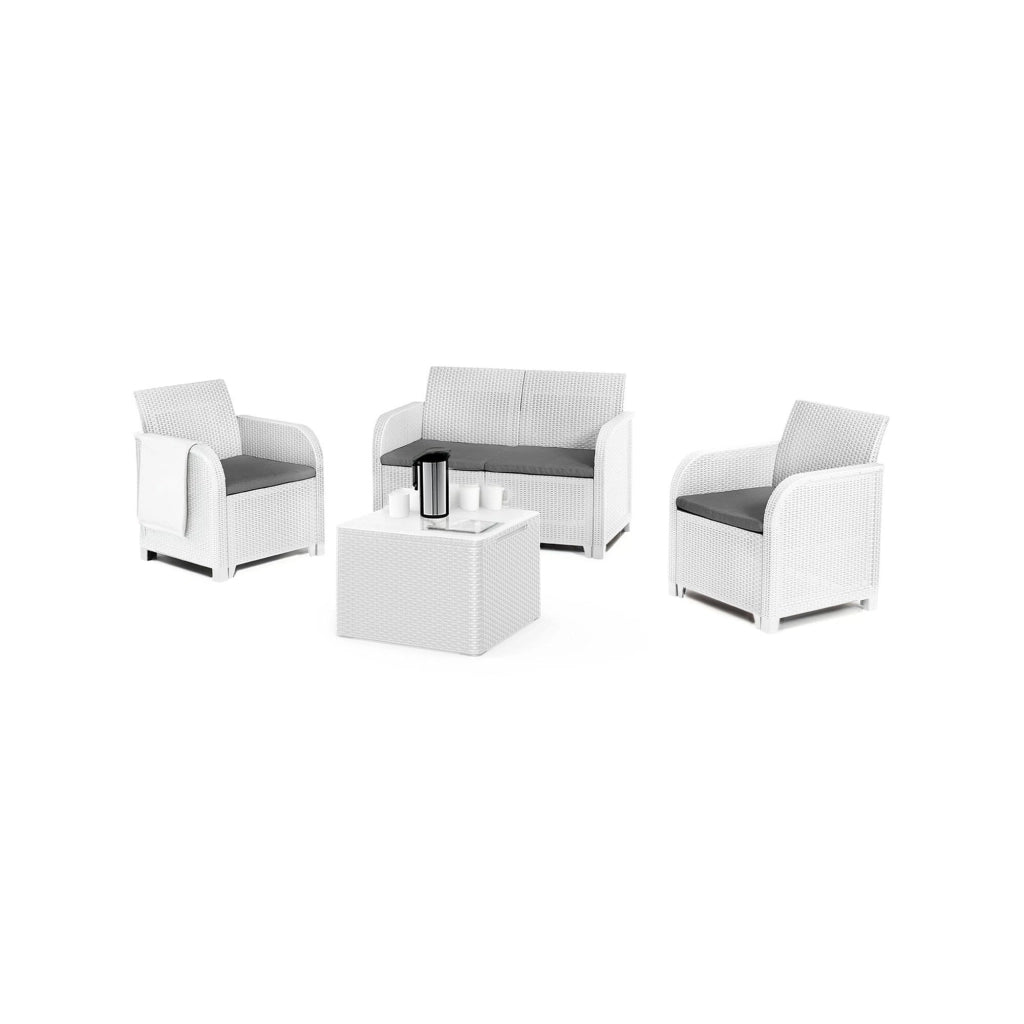 Set salotto da esterno Barrhead, Salottino outdoor, Set da balcone o giardino, Composizione soggiorno per esterni, 113x65 h74 cm, Bianco