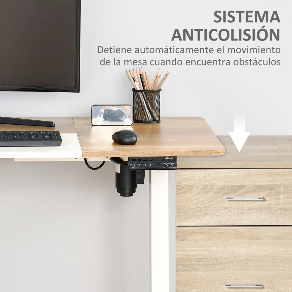 Scrivania regolabile in altezza con 4 tasti memoria ¨C zephmum ¨C bianco e naturale 140x70x72-116 cm