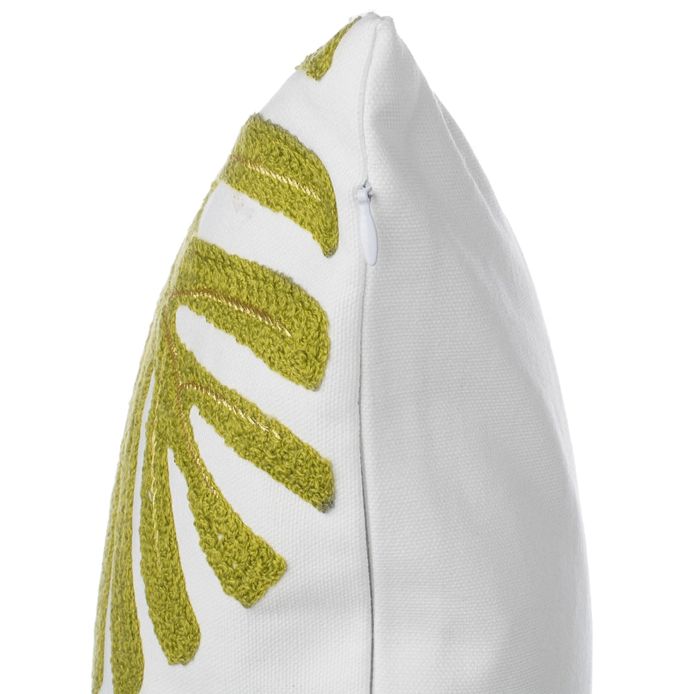 Set di 2 cuscini decorativi in cotone verde con motivo foglia 45 x 45 cm accessori decorativi con motivi tropicali ricamati