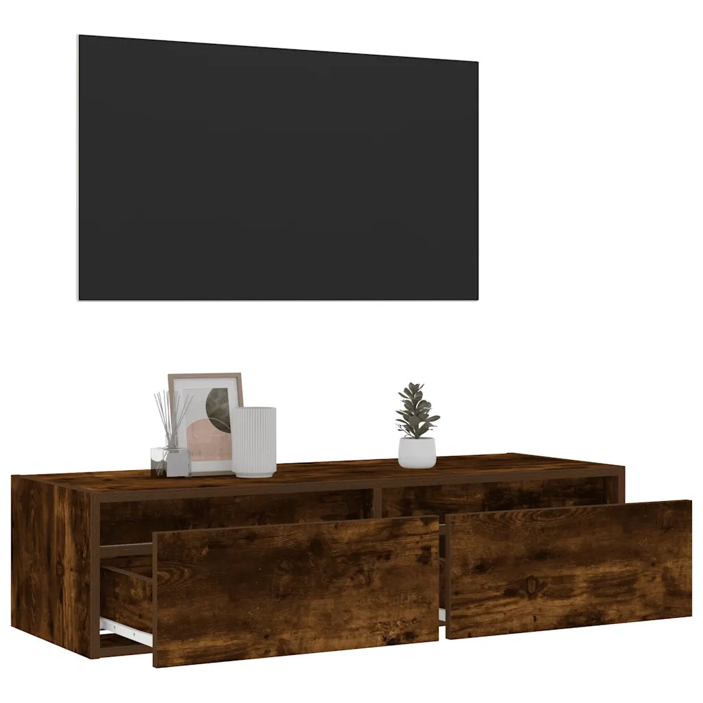 vidaXL Mobile Porta TV con Luci LED Rovere Fumo 100X35,5x25 cm