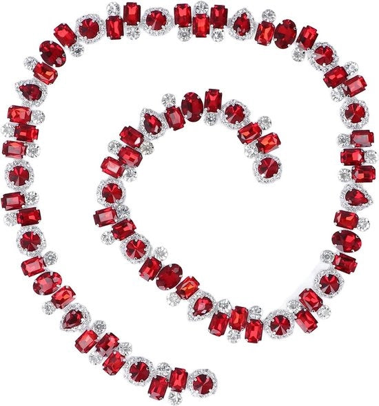 Decorazione con Strass in vetro, catena con applicazioni in strass lucido, rosso
