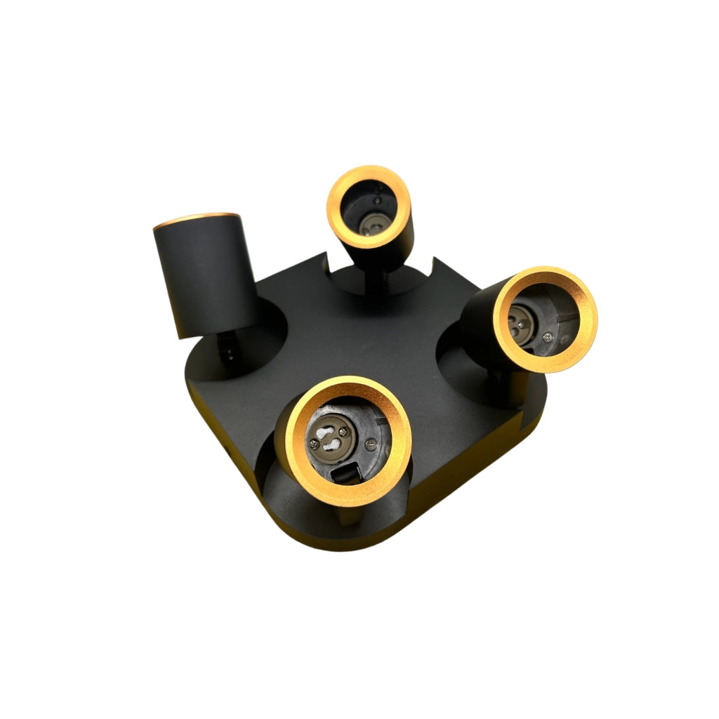 Plafoniera lampada da soffitto Quadrata Nero e Oro faretto direzionabile e attacco per lampade GU10 ad 4 diffusorI