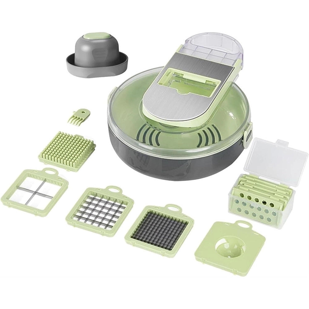 Trade Shop - Affettatrice 9in1 Tritatutto Portatile In Acciaio Con Cestello Scolapiatti Multifunzionale -