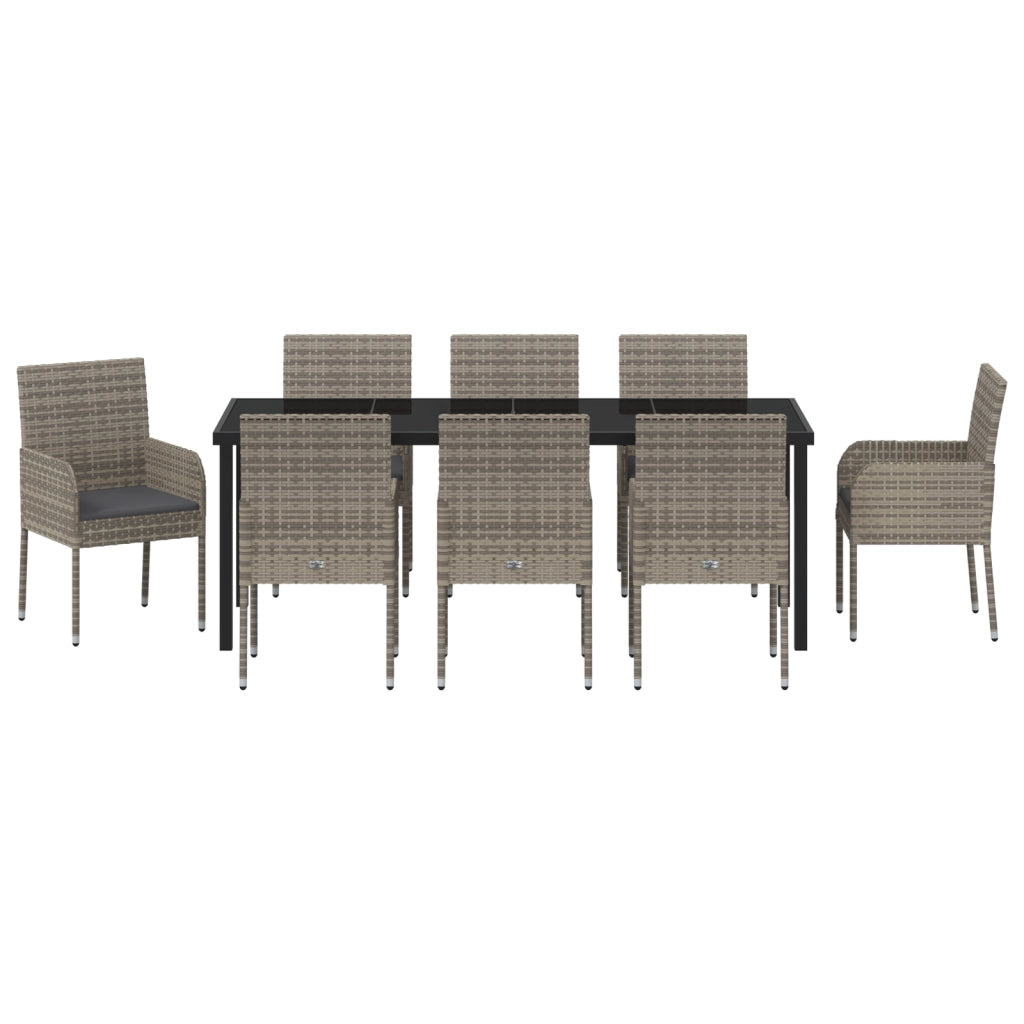 Set da 9 Pezzi per pranzo da Giardino con Cuscini Grigio Polyrattan