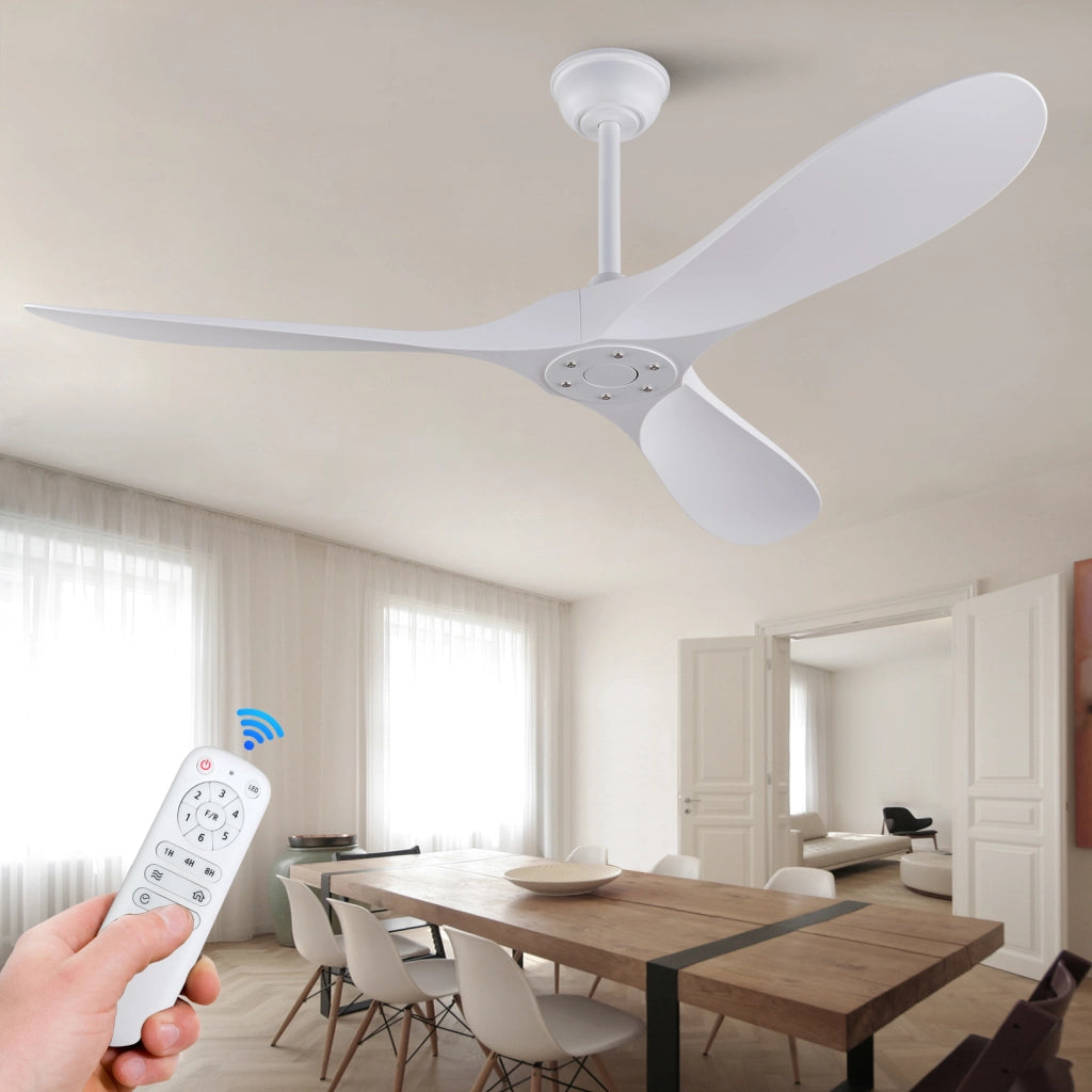 Ventilatore da soffitto bianco 60 pollici senza luce con telecomando, pale ABS, motore DC reversibile, timer, moderno per camere e terrazze