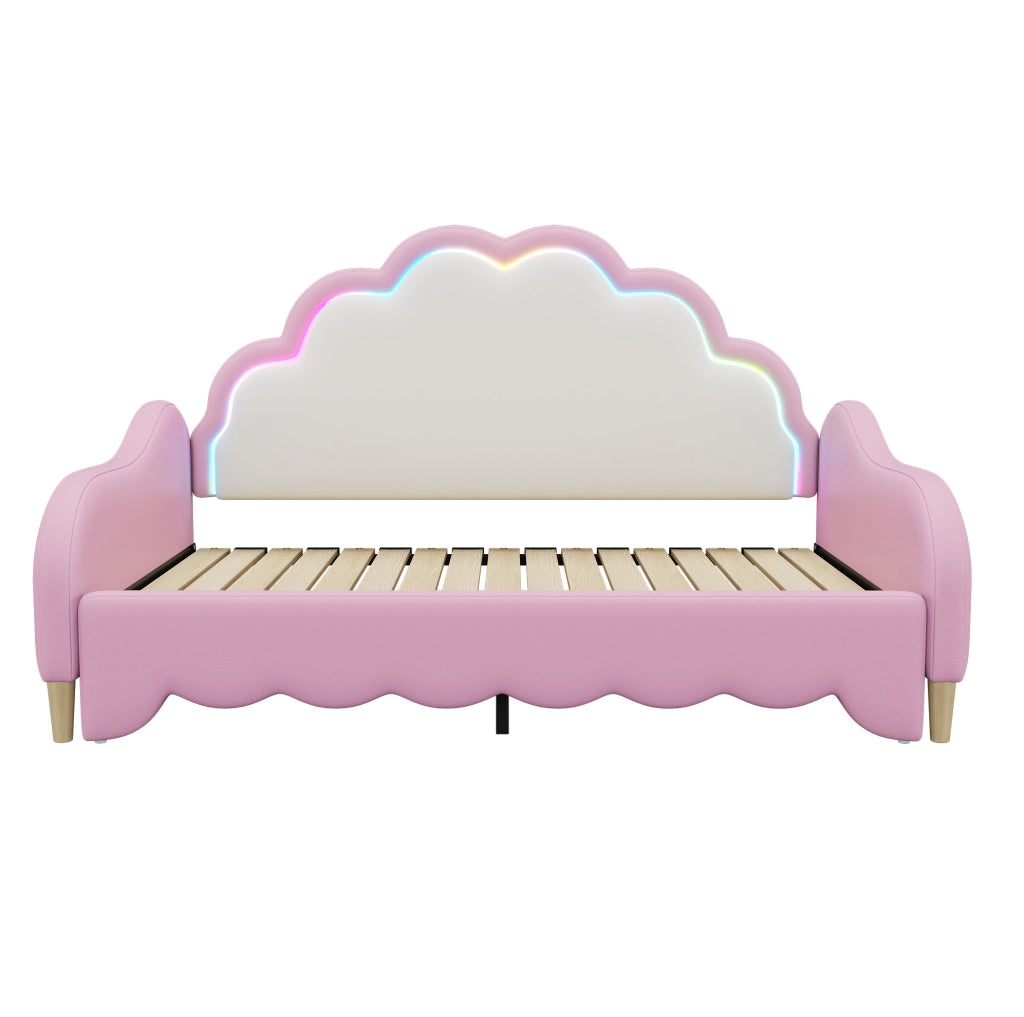 Letto divano trasformabile 140x200 cm con LED, rosa
