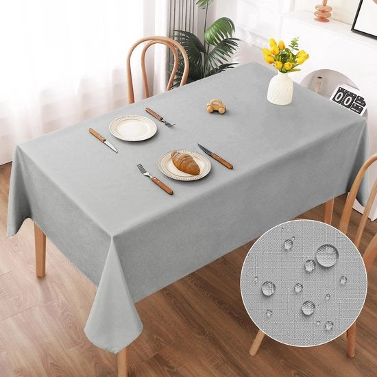 Tavolo Coprente in Lino, 140x220cm, Materiale Polyester con Effetto Lotus, Impermeabile e Resistente alle Macchie per Salotto, Cucina, Balcone, Giardino