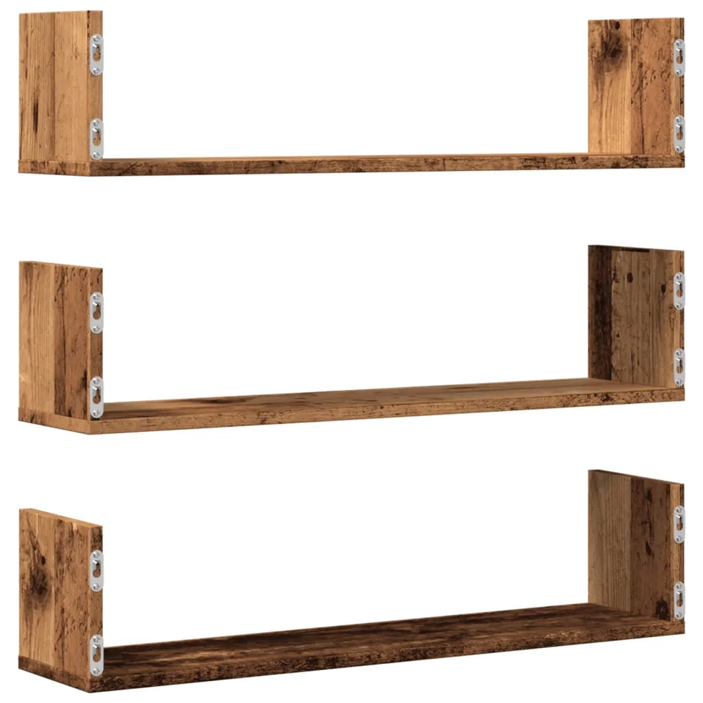 Mensole a Parete 3pz Legno Antico 80x18x18 cm in Truciolato 853297