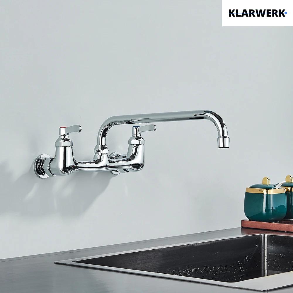 ALEX | rubinetto miscelatore da parete per ristorazione cromato | da cucina professionale in acciaio inox lungo e piatto |ristorante  bocca diritta