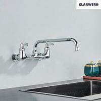 ALEX | rubinetto miscelatore da parete per ristorazione cromato | da cucina professionale in acciaio inox lungo e piatto |ristorante  bocca diritta