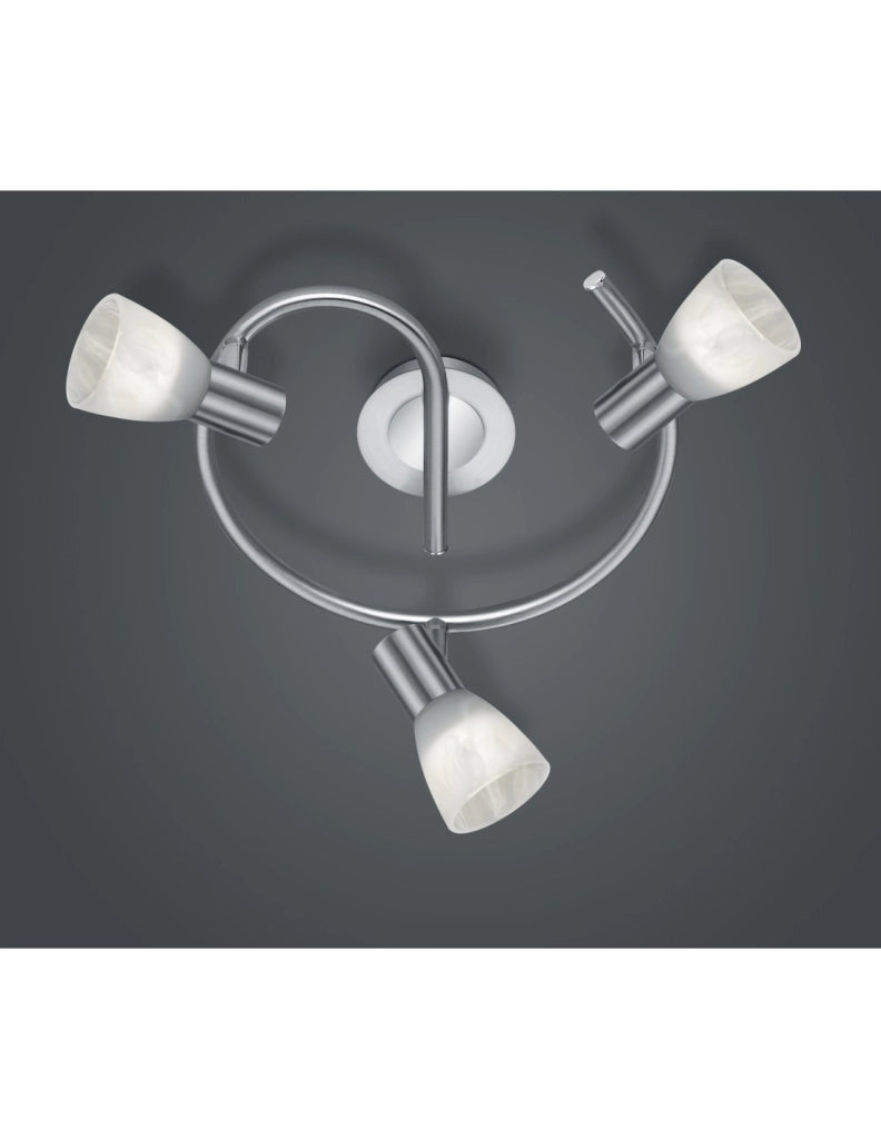 Plafoniera Girandola Nichel 3 Spot Paralume Vetro E14 Orientabili Levisto Trio Lighting