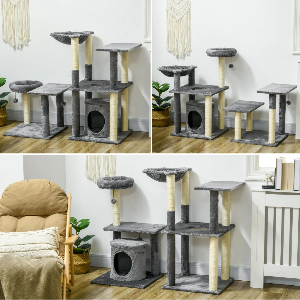 Torre per Gatti con Posti per Graffiare e Cuscino ¨C Zephmum ¨C Grigio 49x49x144 cm