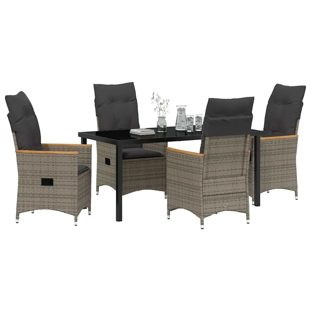 Set da Pranzo per Giardino con cuscino 5 pcs Grigio polyrattan