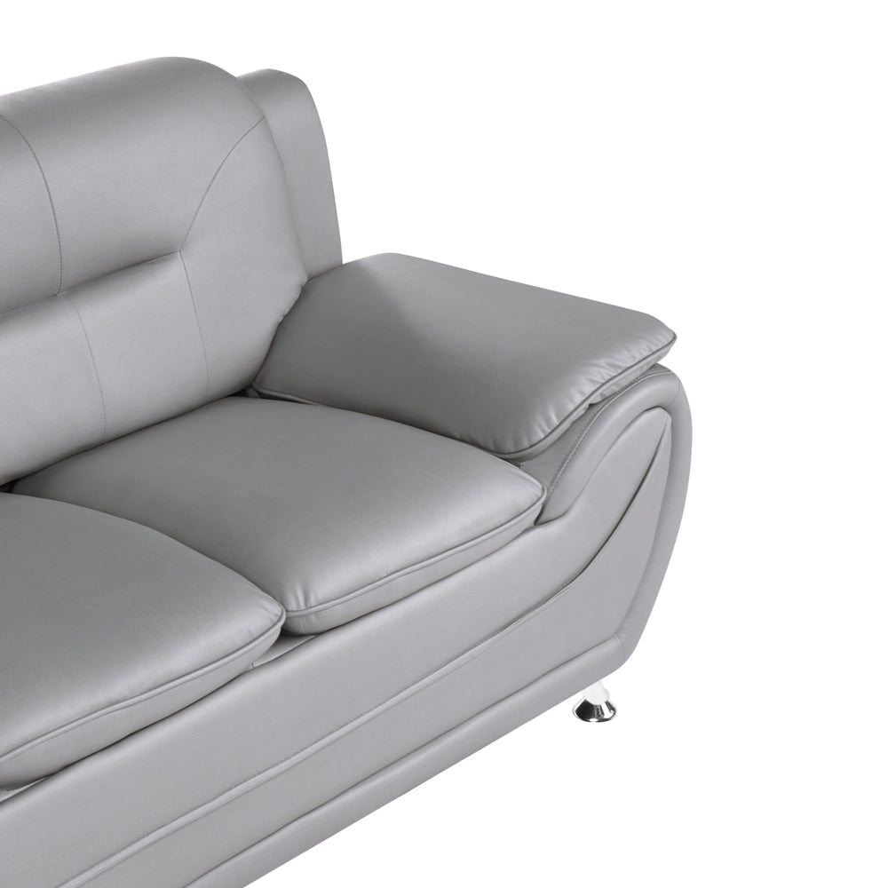 Divano a 3 posti in ecopelle vegana grigio con braccioli e gambe in metallo argentato facile da pulire stile moderno e glamour per il soggiorno