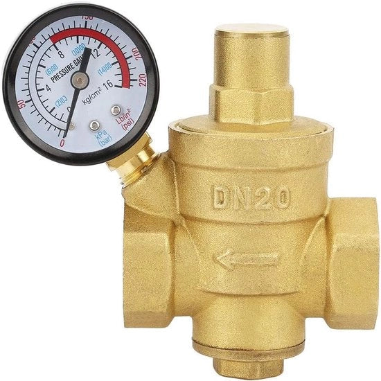 Valvola regolatrice di pressione idraulica regolabile DN20 con manometro - Regolatore di pressione idraulica con manometro in ottone