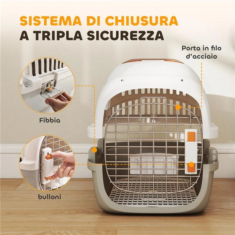TRASPORTINO PER GATTI E CANI PICCOLI FINO 4 KG IN PLASTICA CON FINESTRA SUPERIORE, 49X32X31 CM, GRIGIO
