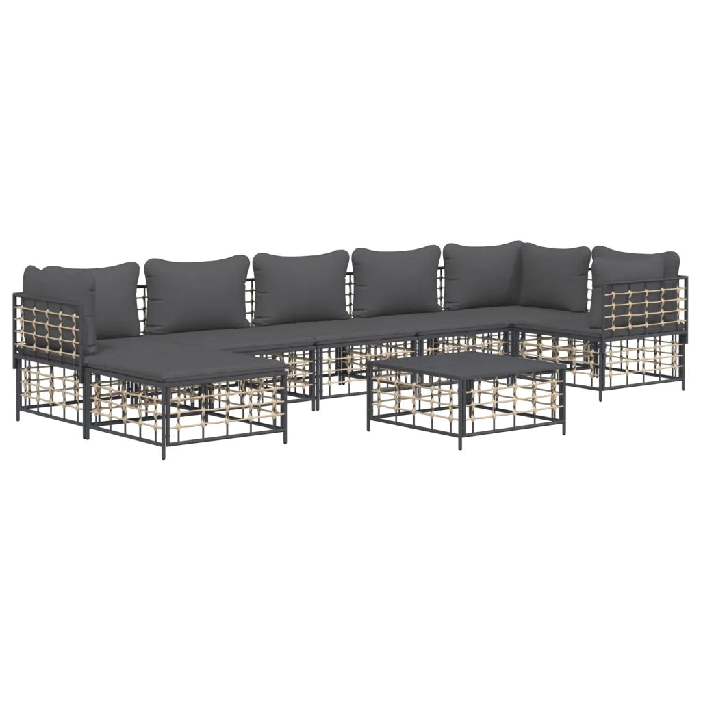 Set Divani da Giardino 8 pz con Cuscini Antracite in Polyrattan 3186777
