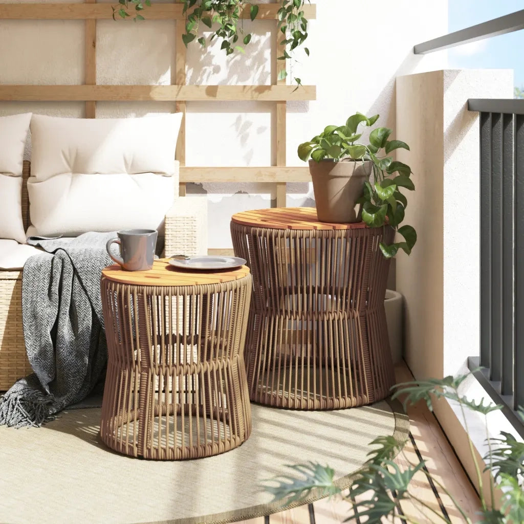 Tavolini da Giardino 2pz con Piano in Legno Beige in Polyrattan 366293