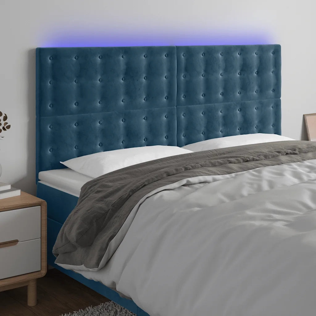 Testiera | Testata a LED Blu Scuro 180x5x118/128 cm in Velluto