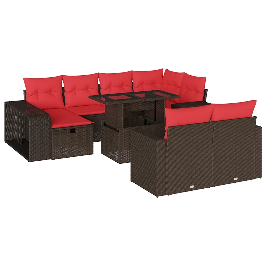 Set Divani da Giardino 11 pz con Cuscini Marrone in Polyrattan 3276510