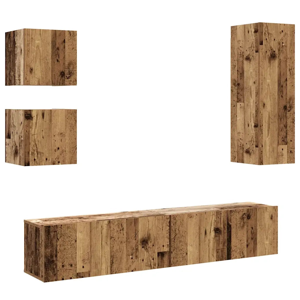 Set Mobile TV 5 pz | Armadietto TV | Mobile Porta TV Montato a Parete Legno Antico in Truciolato