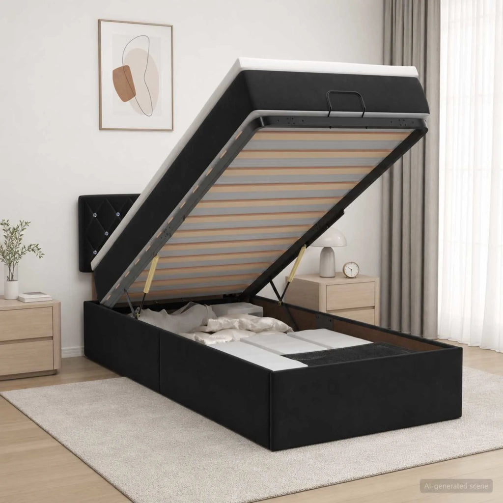 Letto ottomano con materasso Nero 90 x 200 cm Velluto 3456461