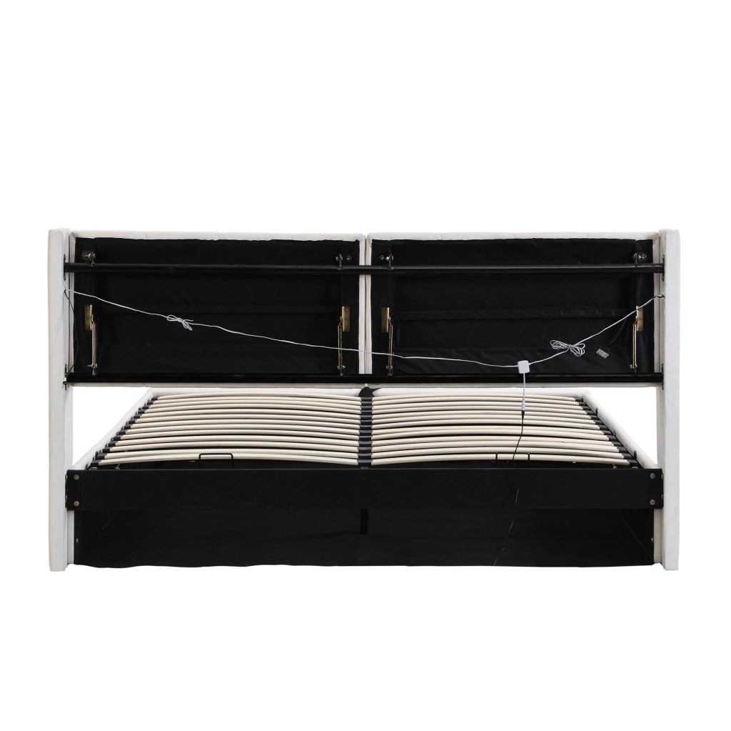 Letto imbottito 140x200 cm; USB e LED; PU; bianco (Senza materasso)