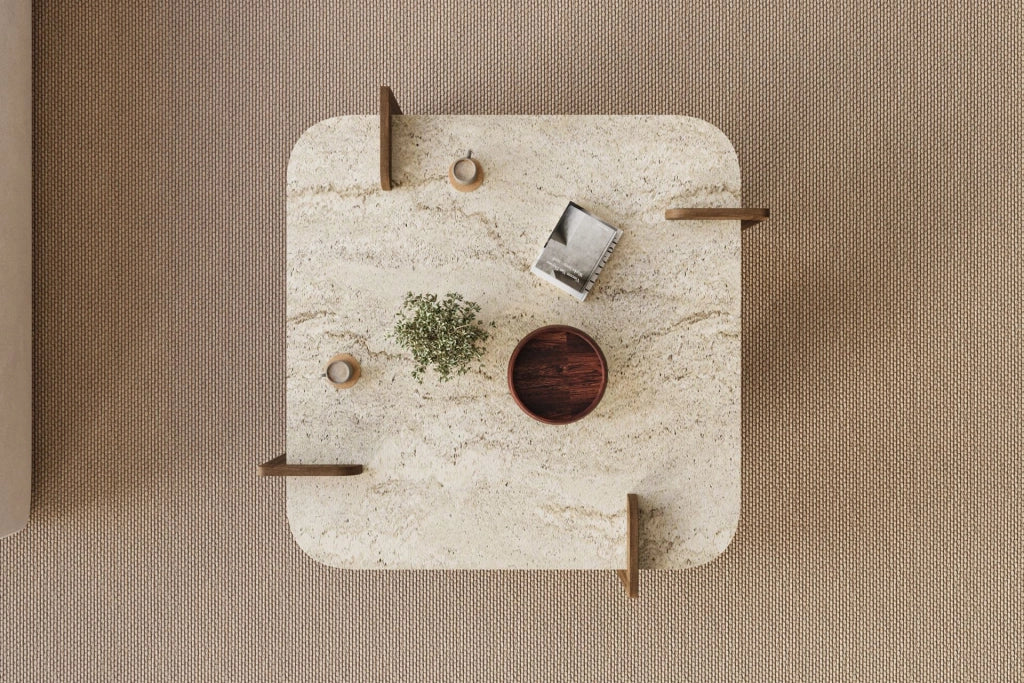 Tavolino in legno "Afrolli" - 90 x 90 x 35 cm - Travertino