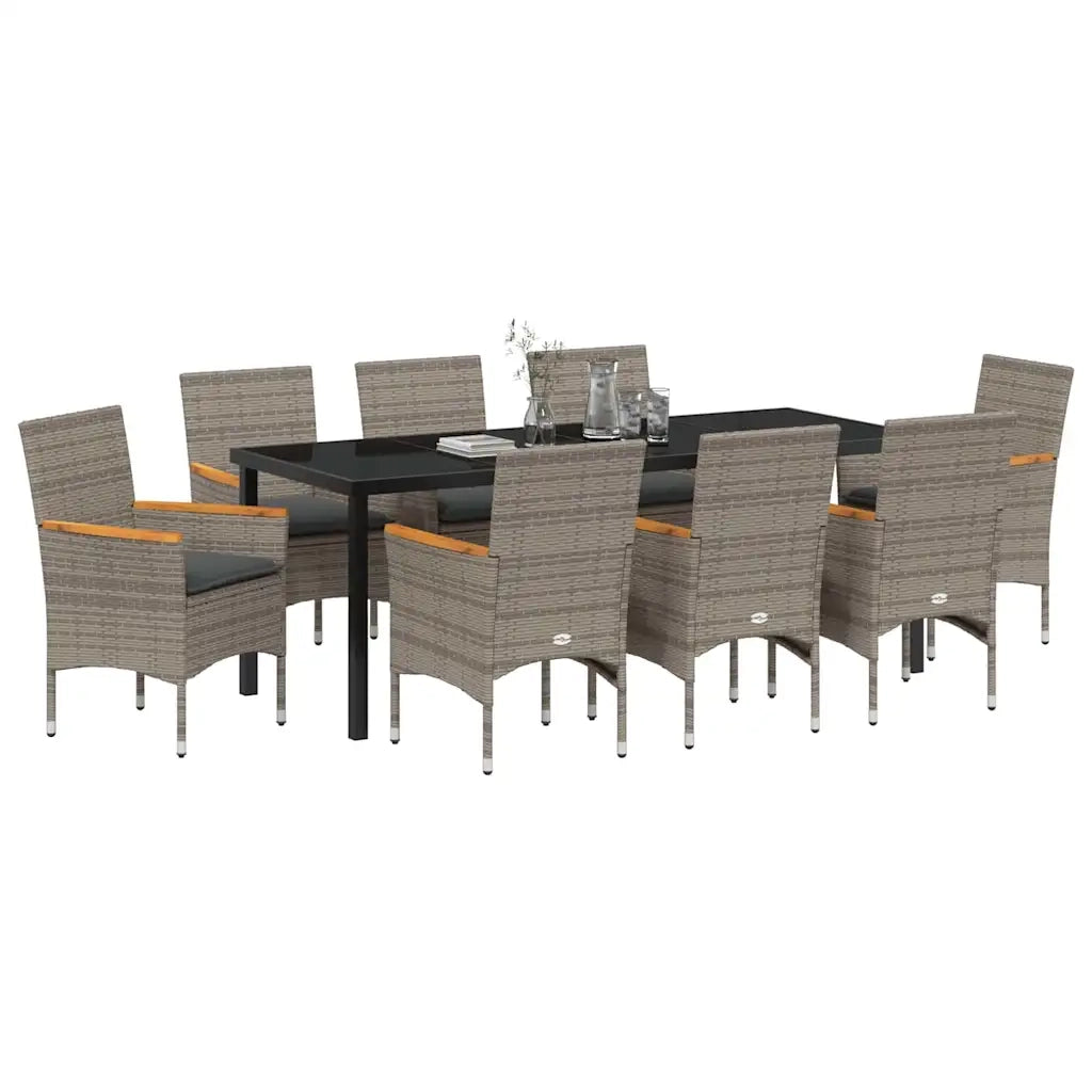 Set da Pranzo per Giardino con cuscino 9 pcs Grigio polyrattan 3379855